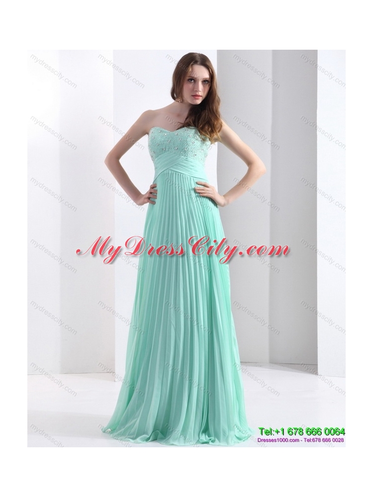 2015 Designer Apple Green Prom Dress with Beading and Pleats