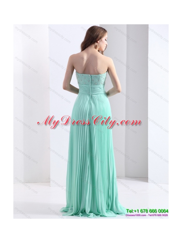 2015 Designer Apple Green Prom Dress with Beading and Pleats