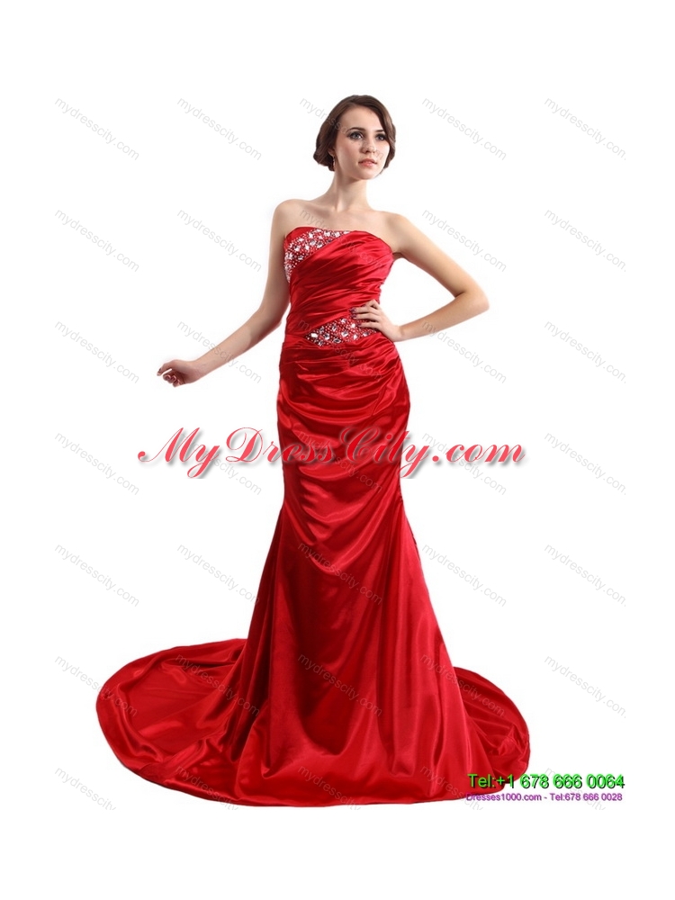 2015 Designer Ruching and Beading Prom Dress with Brush Train