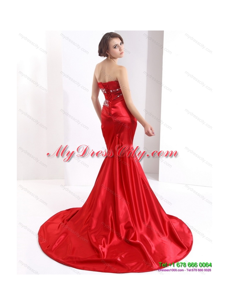 2015 Designer Ruching and Beading Prom Dress with Brush Train