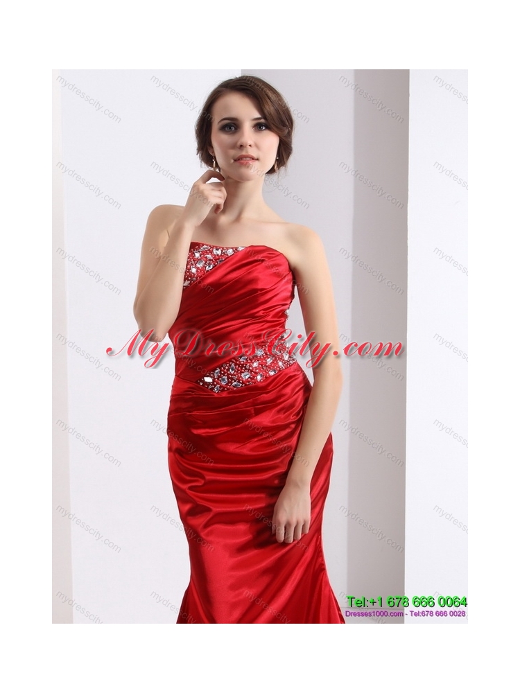 2015 Designer Ruching and Beading Prom Dress with Brush Train