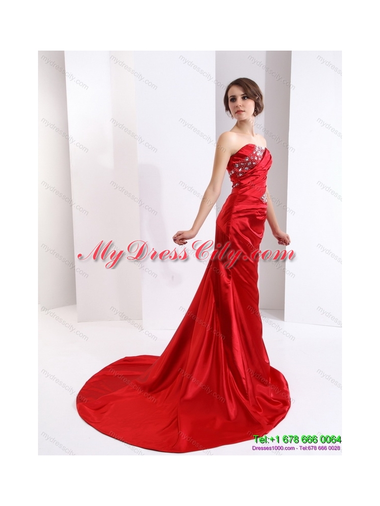 2015 Designer Ruching and Beading Prom Dress with Brush Train