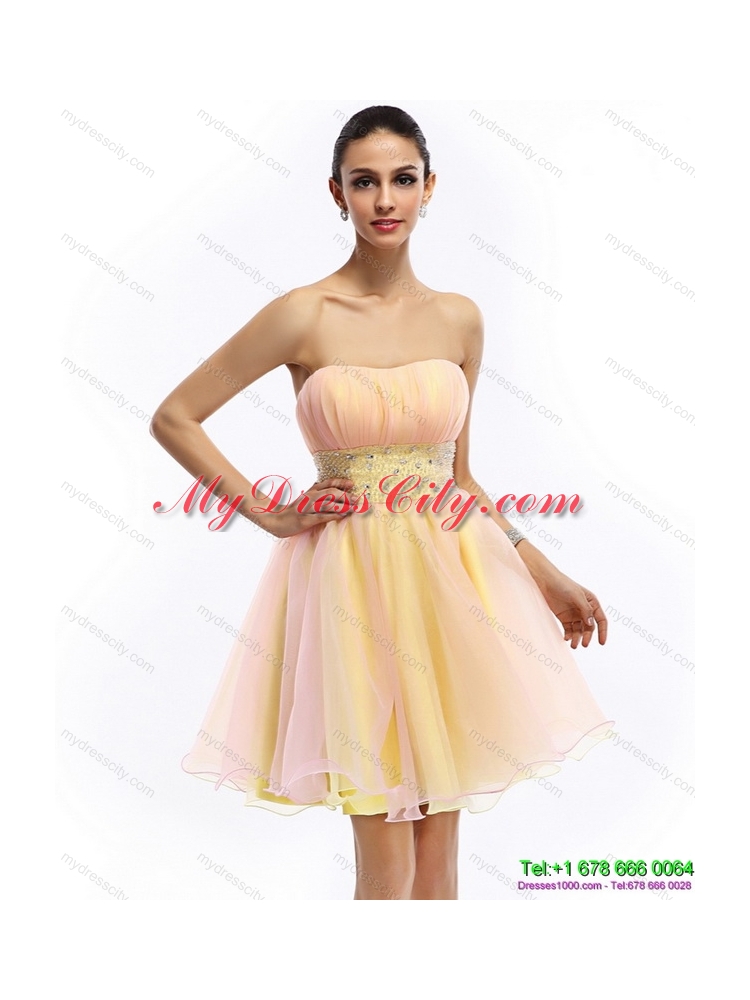 2015 Designer Strapless Multi Color Prom Dress with Beading and Ruching