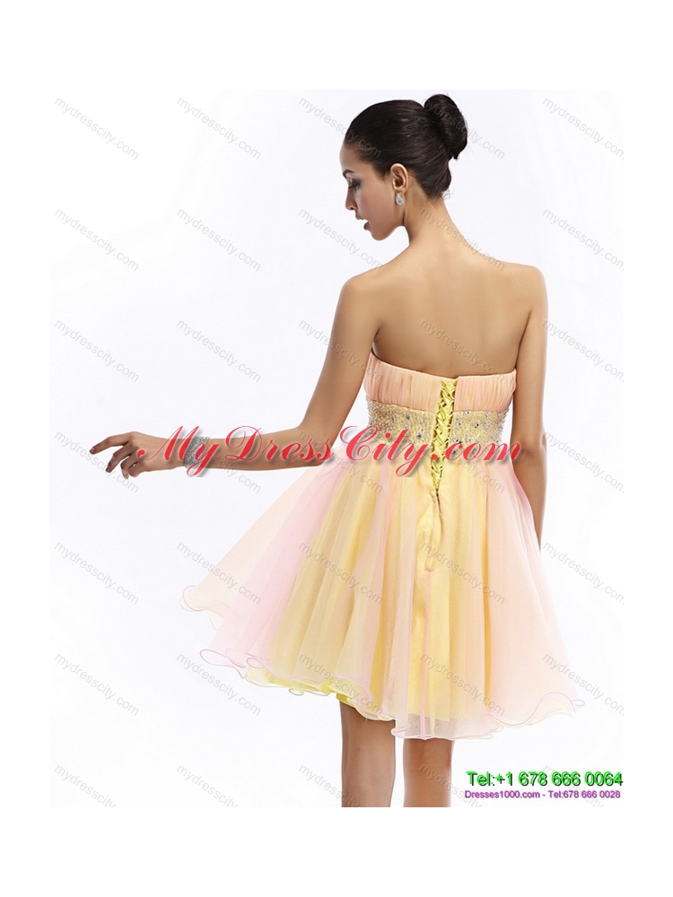 2015 Designer Strapless Multi Color Prom Dress with Beading and Ruching