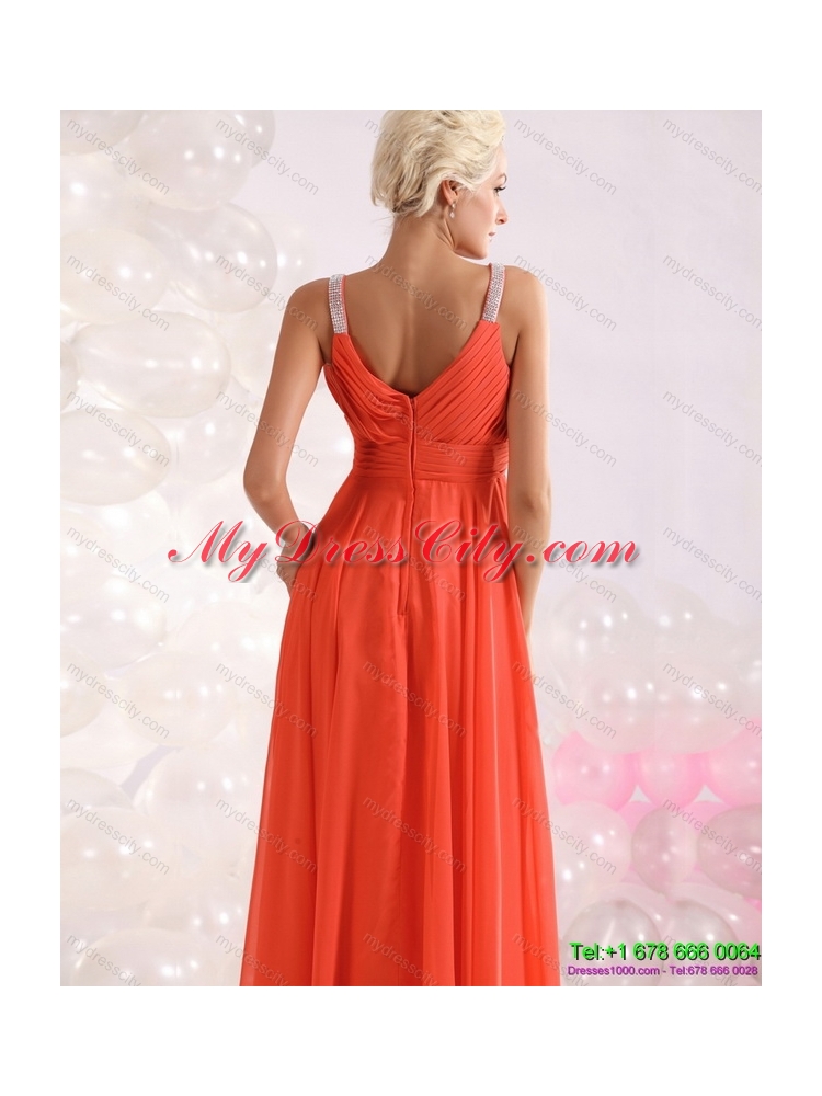 Designer 2015 Empire Orange Prom Dress with Beading and Ruching