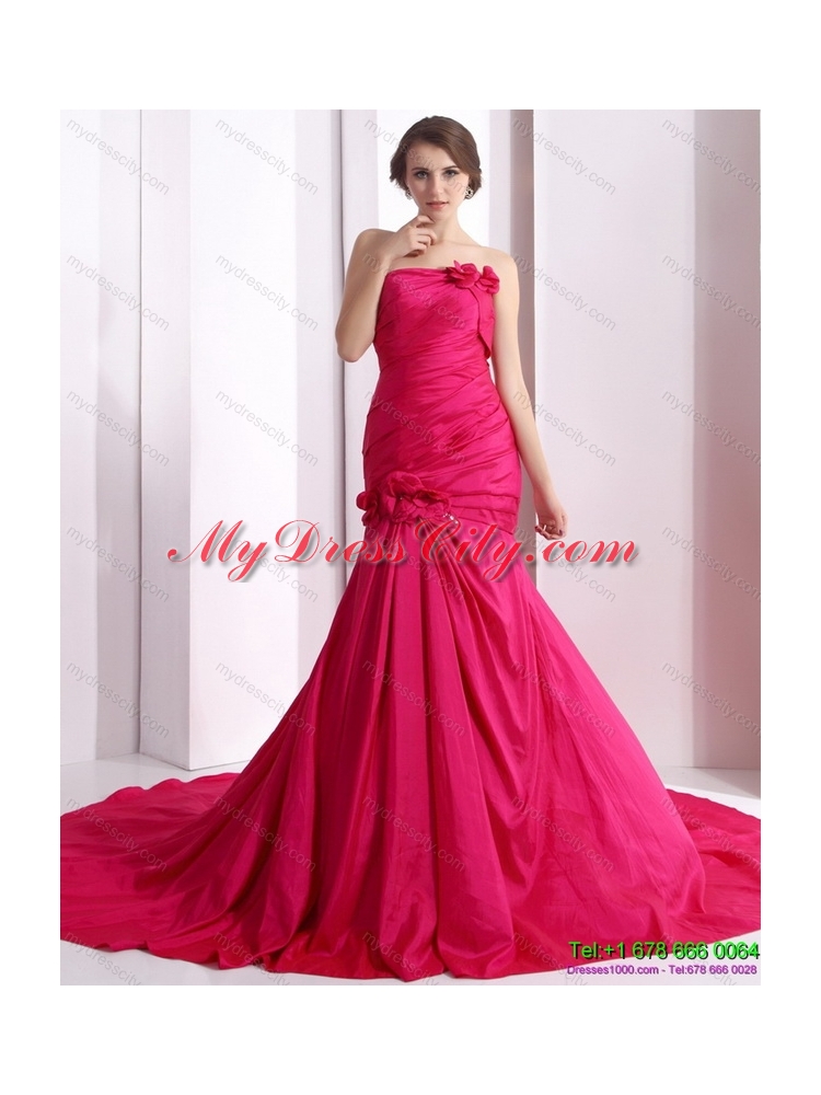 Designer 2015 Prom Dress with Hand Made Flowers and Ruching