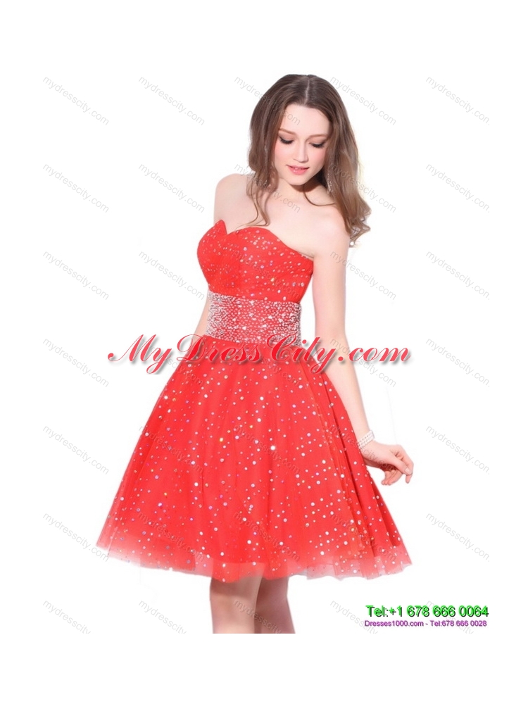 Designer 2015 Sweetheart Beading Mini Length Prom Dress in Red