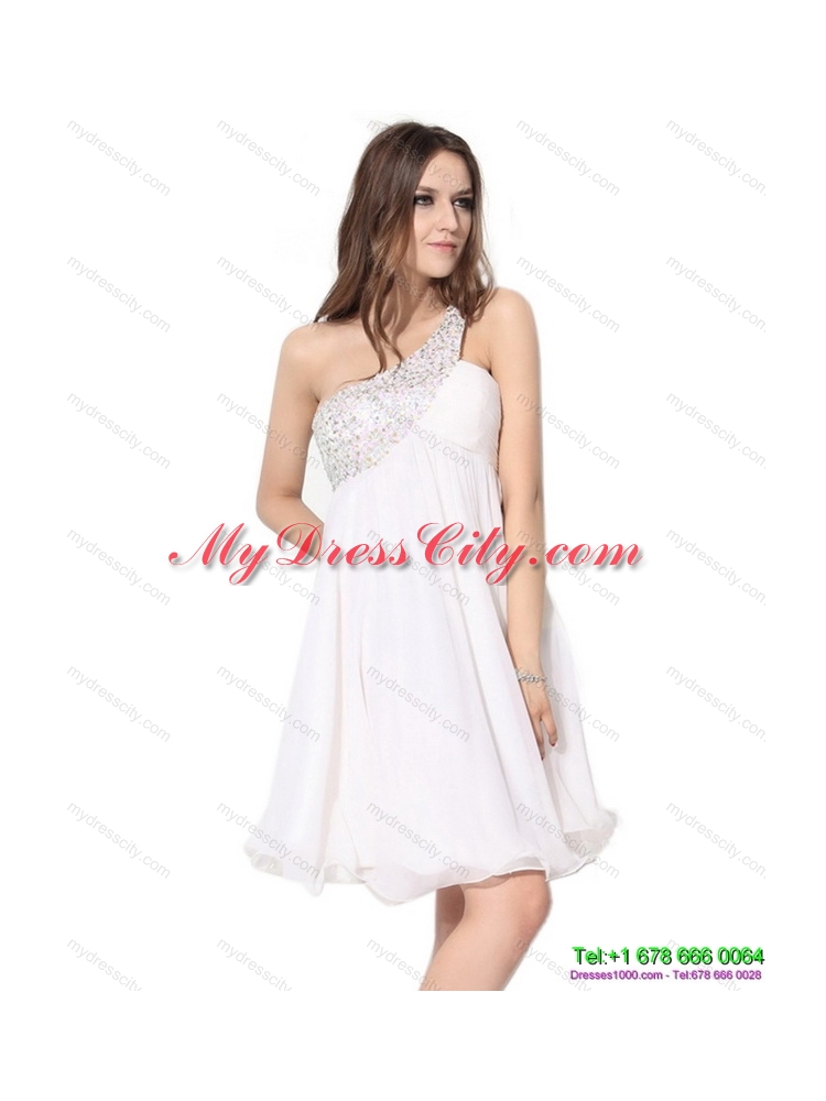 Designer One Shoulder Beading Prom Dress in White