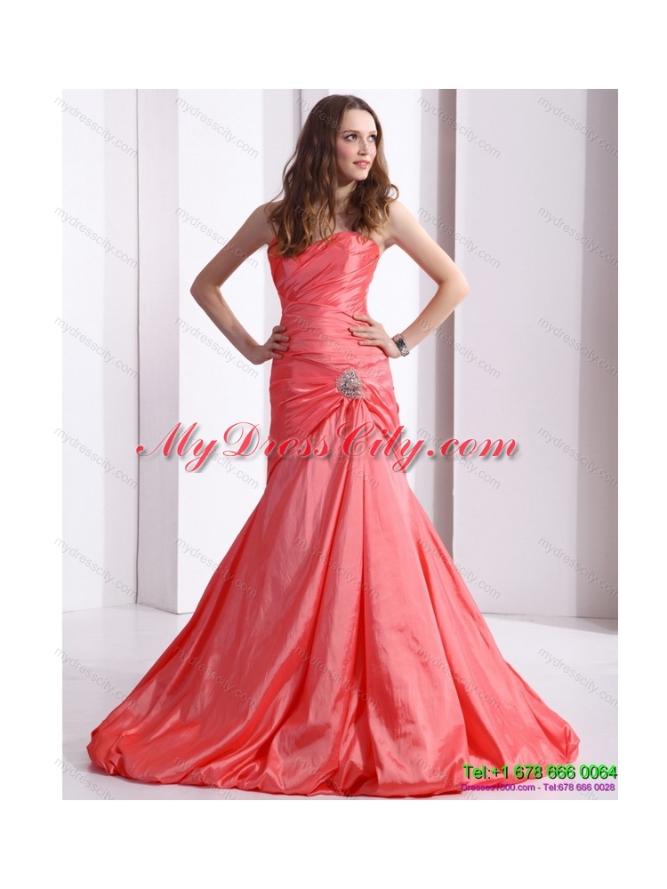 Designer Ruching and Beading Prom Dress with Brush Train