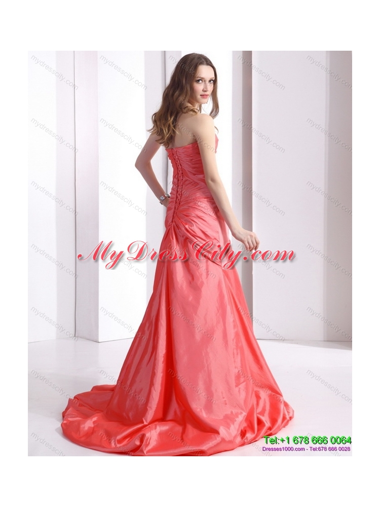 Designer Ruching and Beading Prom Dress with Brush Train