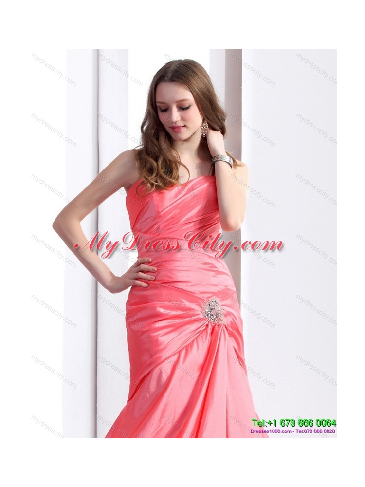 Designer Ruching and Beading Prom Dress with Brush Train