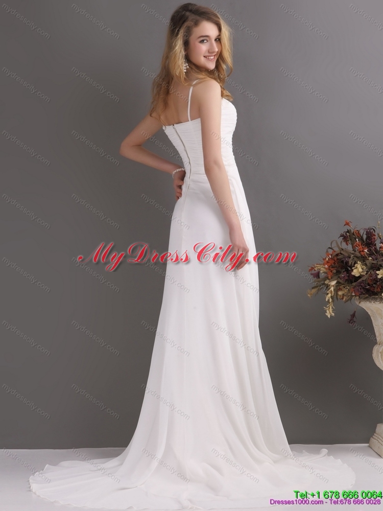 Designer Ruching and High Slit 2015 Prom Dress in White