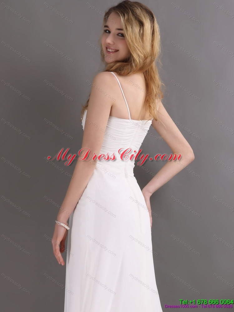 Designer Ruching and High Slit 2015 Prom Dress in White