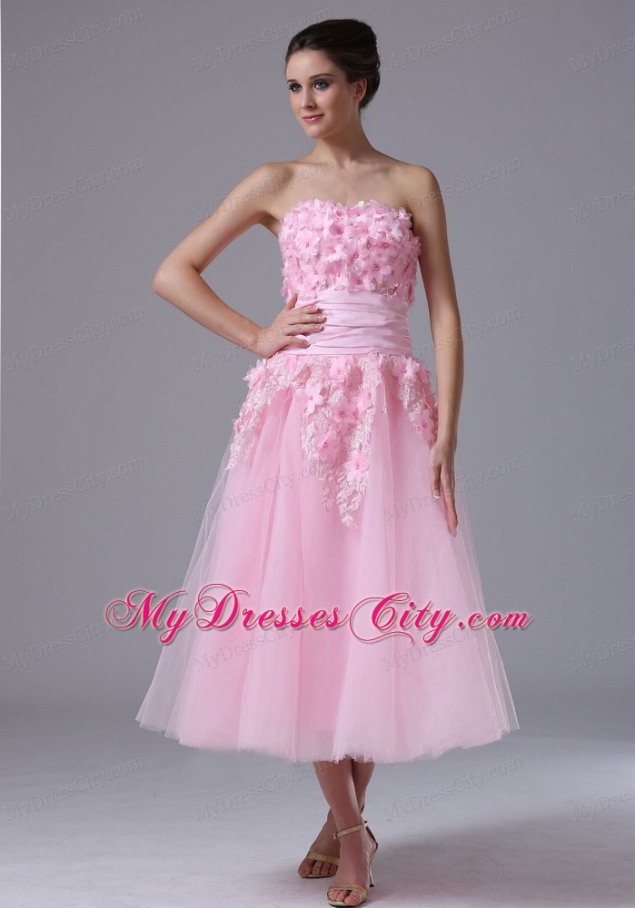 Handle-Made Flower Decorate Pink maxi Homecoming Dress