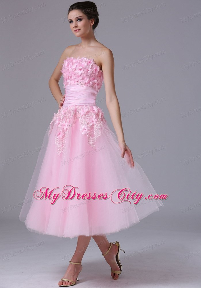 Handle-Made Flower Decorate Pink maxi Homecoming Dress