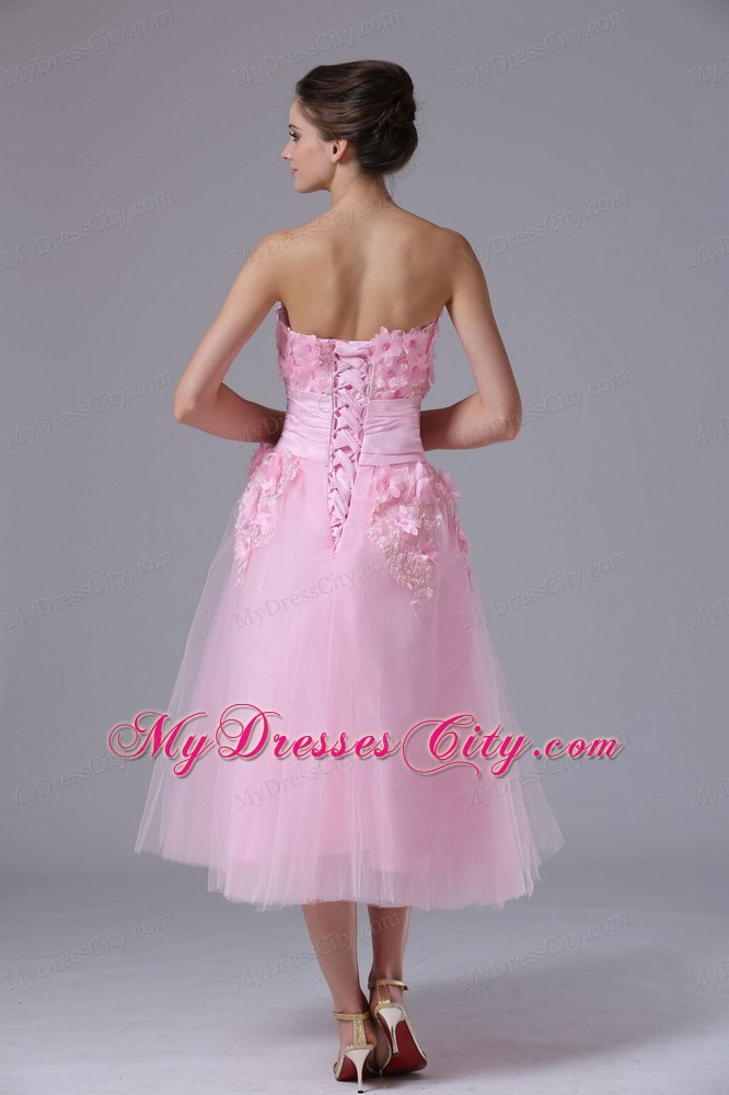 Handle-Made Flower Decorate Pink maxi Homecoming Dress