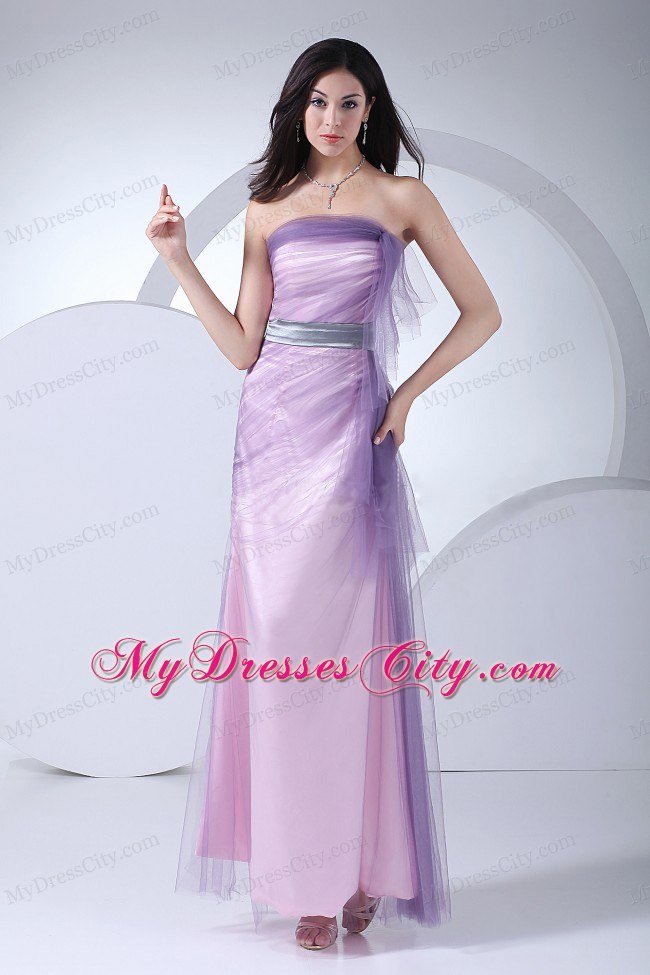 Pink and purple Ankle-length Homecoming Dress with Sash