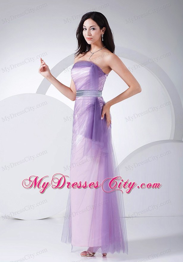 Pink and purple Ankle-length Homecoming Dress with Sash