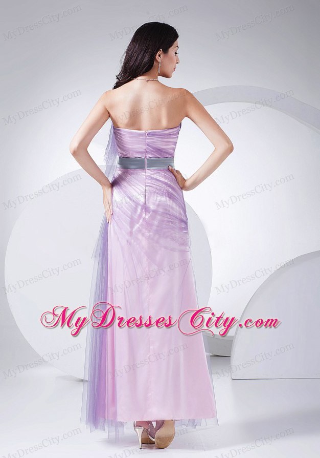 Pink and purple Ankle-length Homecoming Dress with Sash