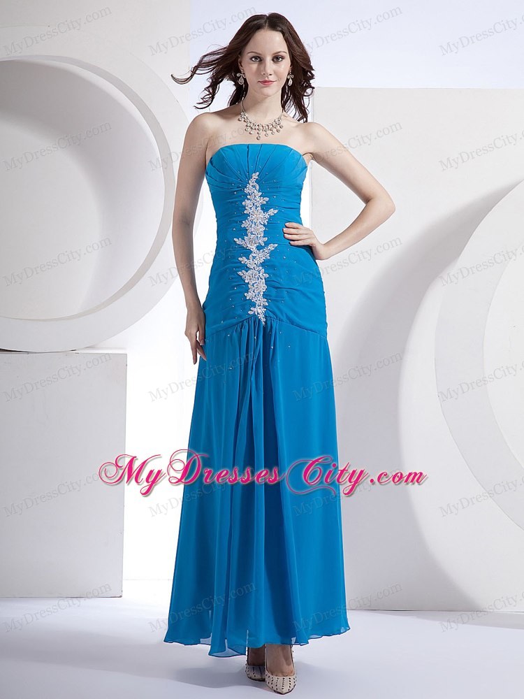 Blue Ankle-length Homecoming Dress With Appliques For Customize