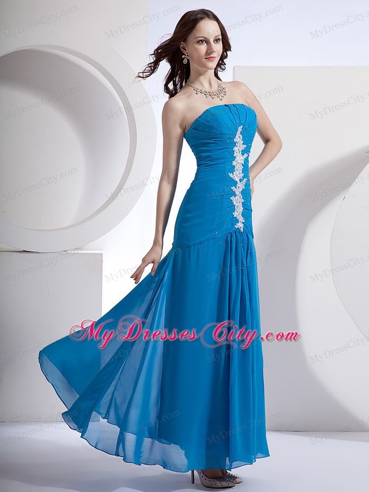 Blue Ankle-length Homecoming Dress With Appliques For Customize