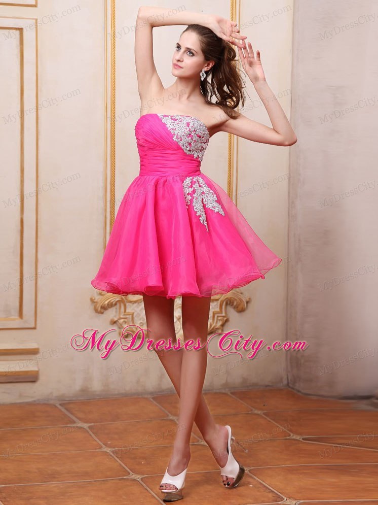 Hot Pink Mini-length Club Homecoming Dress With Appliques