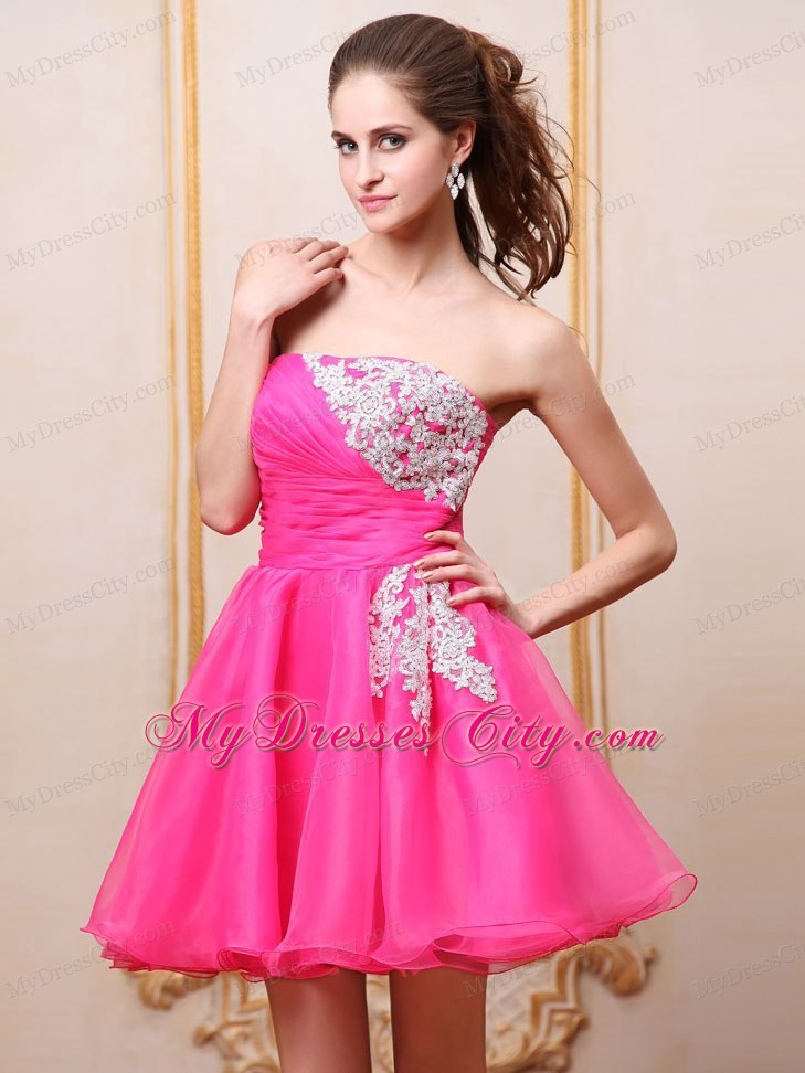 Hot Pink Mini-length Club Homecoming Dress With Appliques