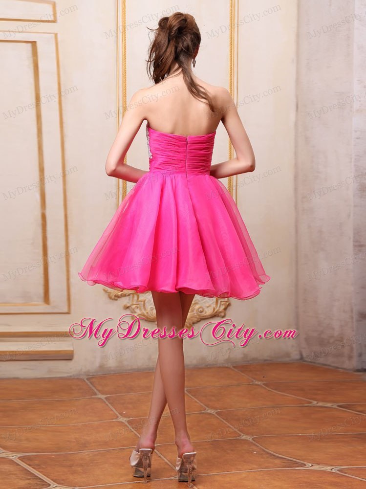 Hot Pink Mini-length Club Homecoming Dress With Appliques