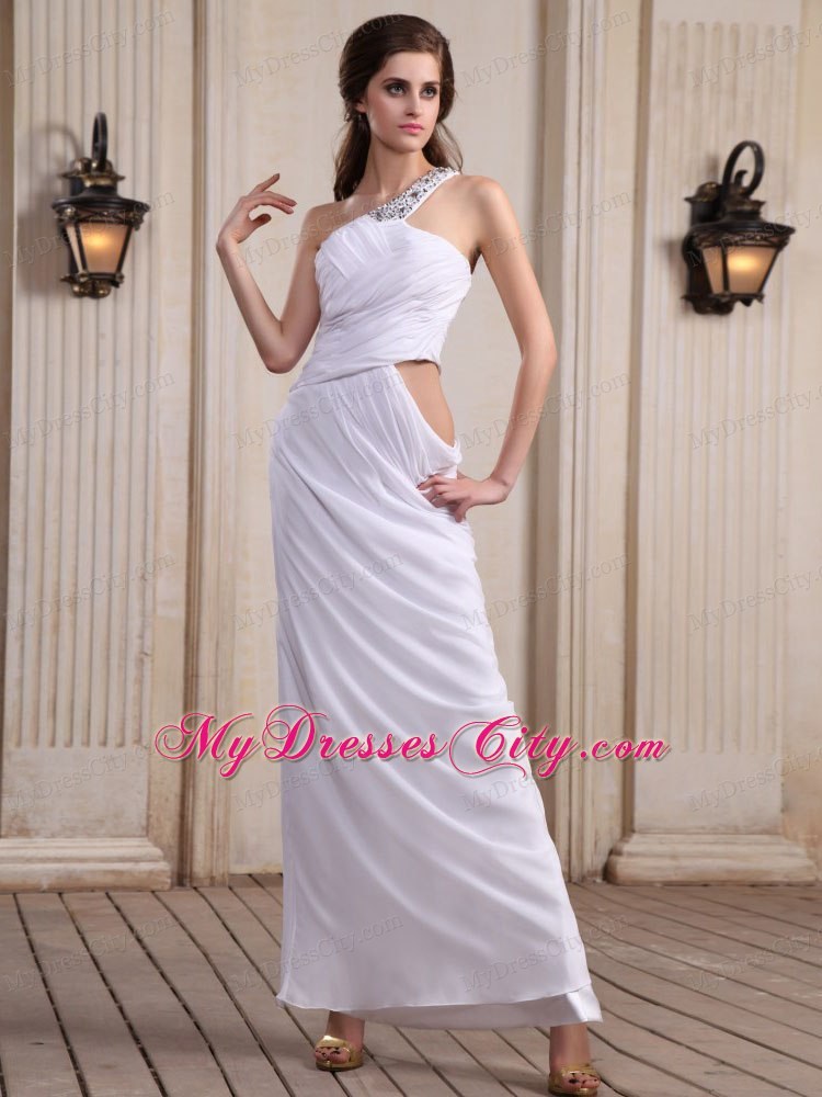 One Shoulder Ankle-length Beaded Keyhole Homecoming Dress For Party