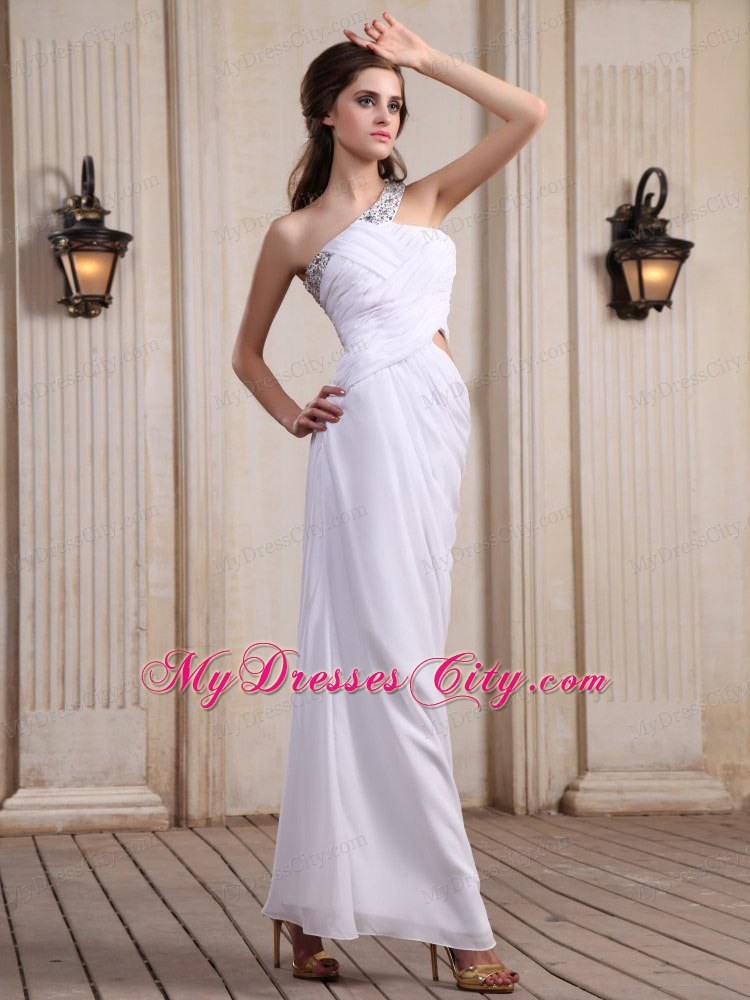 One Shoulder Ankle-length Beaded Keyhole Homecoming Dress For Party