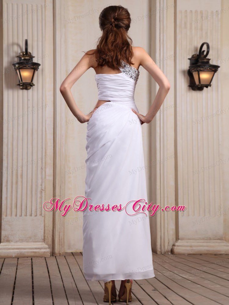 One Shoulder Ankle-length Beaded Keyhole Homecoming Dress For Party