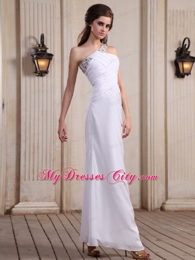 One Shoulder Ankle-length Beaded Keyhole Homecoming Dress For Party