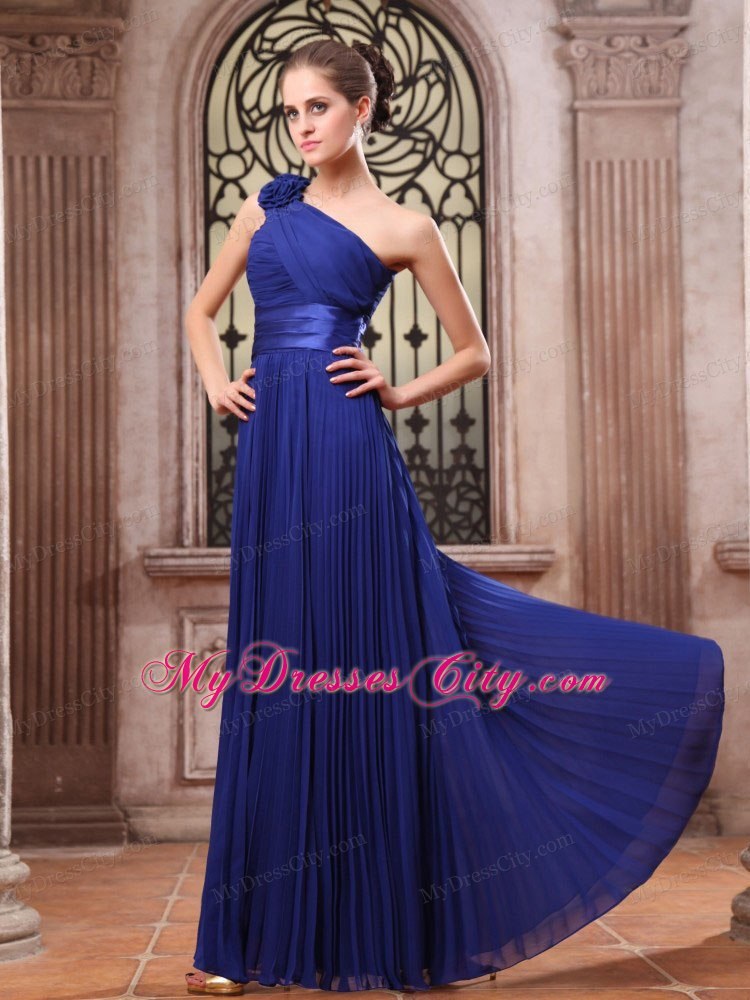 Royal Blue Homecoming Dress in One Shoulder With Flower And Pleats