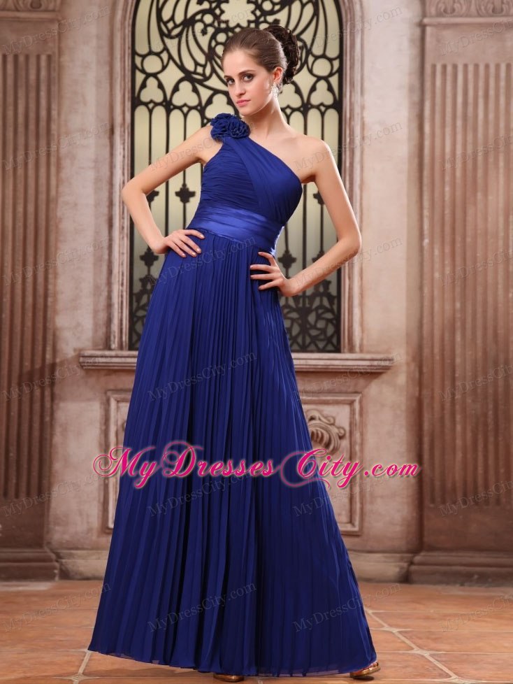 Royal Blue Homecoming Dress in One Shoulder With Flower And Pleats