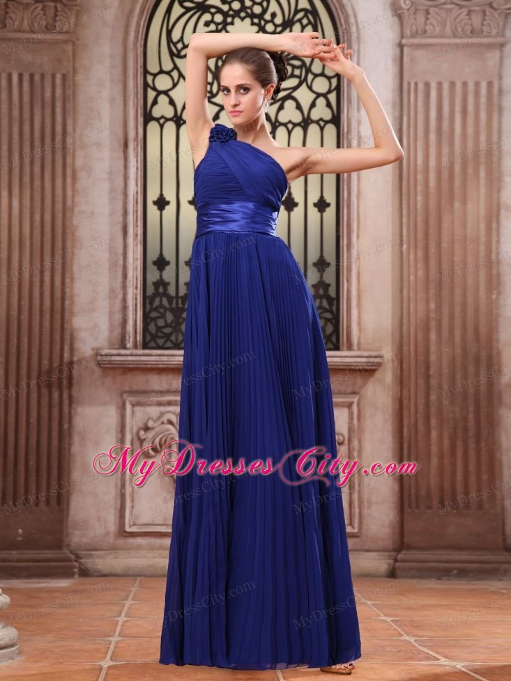 Royal Blue Homecoming Dress in One Shoulder With Flower And Pleats