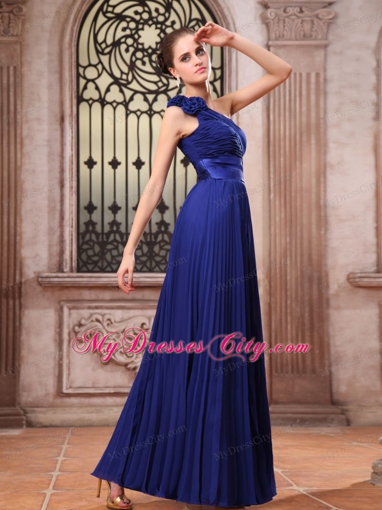 Royal Blue Homecoming Dress in One Shoulder With Flower And Pleats