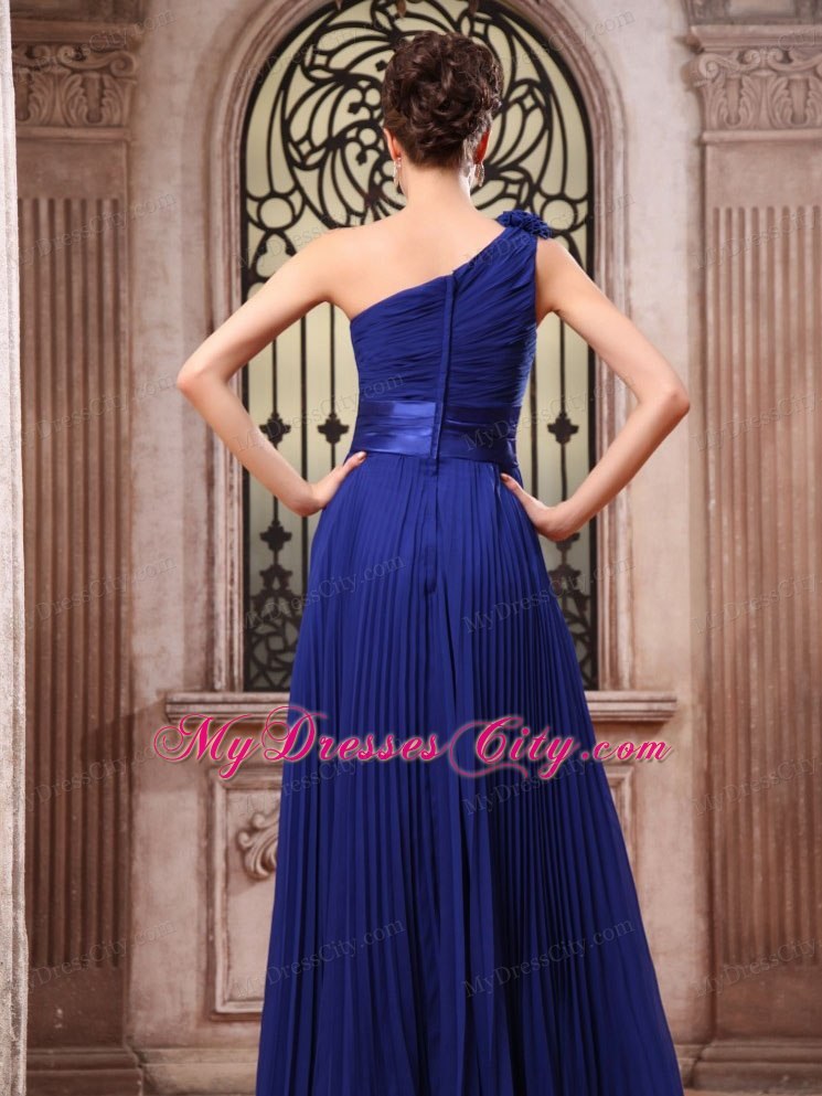 Royal Blue Homecoming Dress in One Shoulder With Flower And Pleats