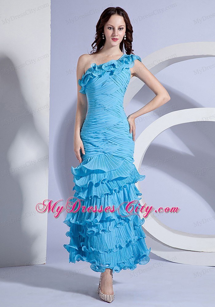 Pleat Decorate One Shoulder Ankle-length Homecoming Dress With Ruffles