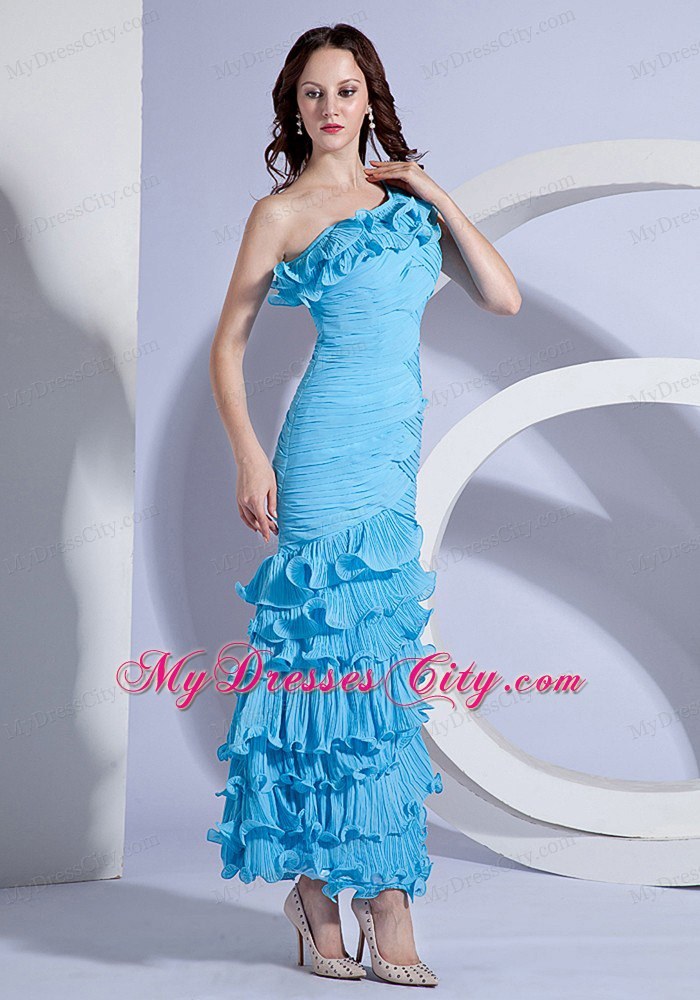 Pleat Decorate One Shoulder Ankle-length Homecoming Dress With Ruffles