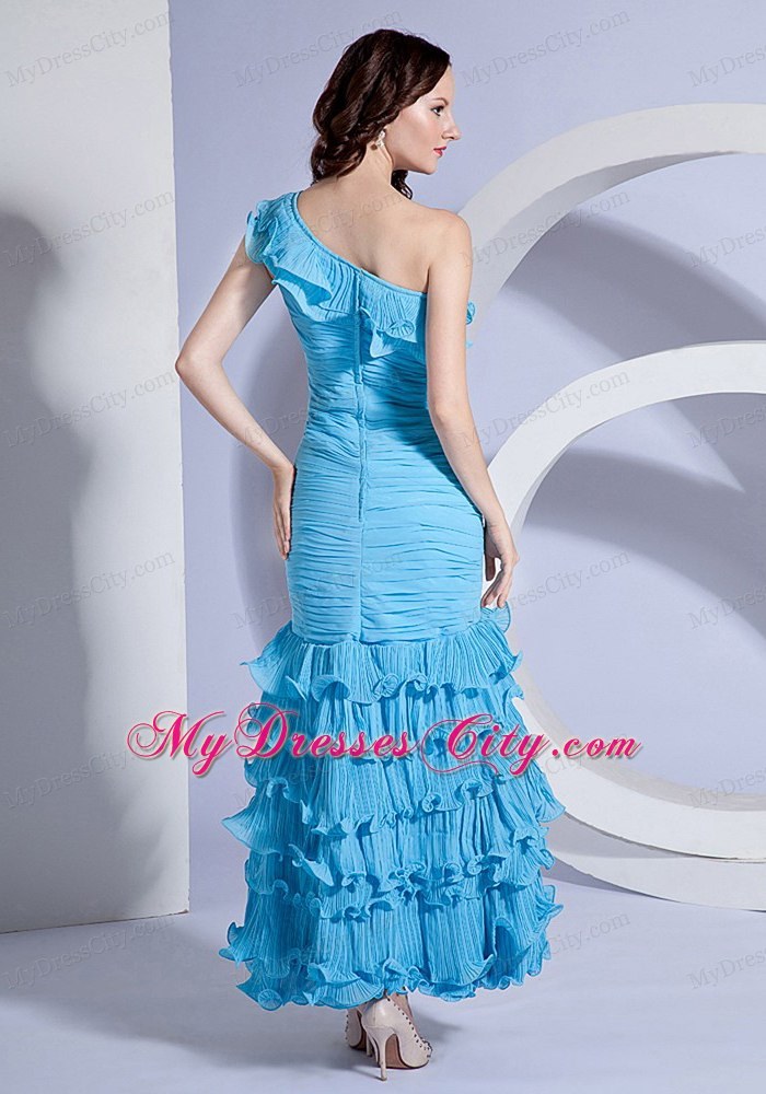 Pleat Decorate One Shoulder Ankle-length Homecoming Dress With Ruffles