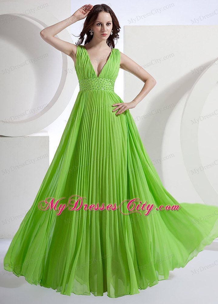 A-Line Deep V-neck Chiffon Homecoming Dress With Pleats And Beading