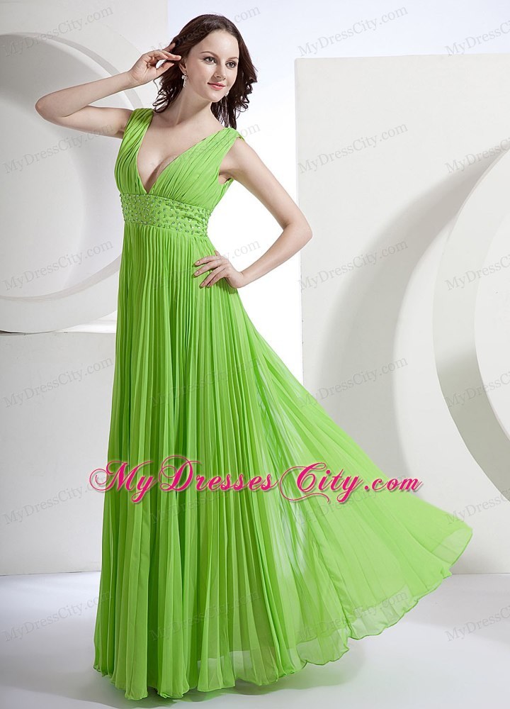 A-Line Deep V-neck Chiffon Homecoming Dress With Pleats And Beading