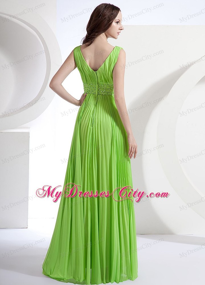 A-Line Deep V-neck Chiffon Homecoming Dress With Pleats And Beading