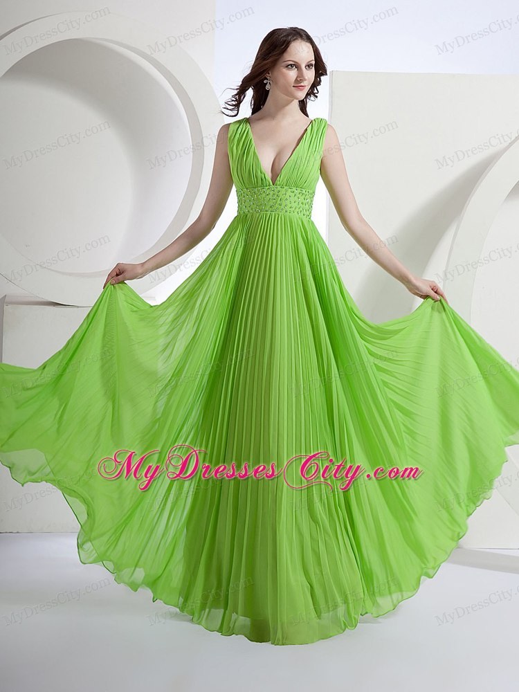 A-Line Deep V-neck Chiffon Homecoming Dress With Pleats And Beading