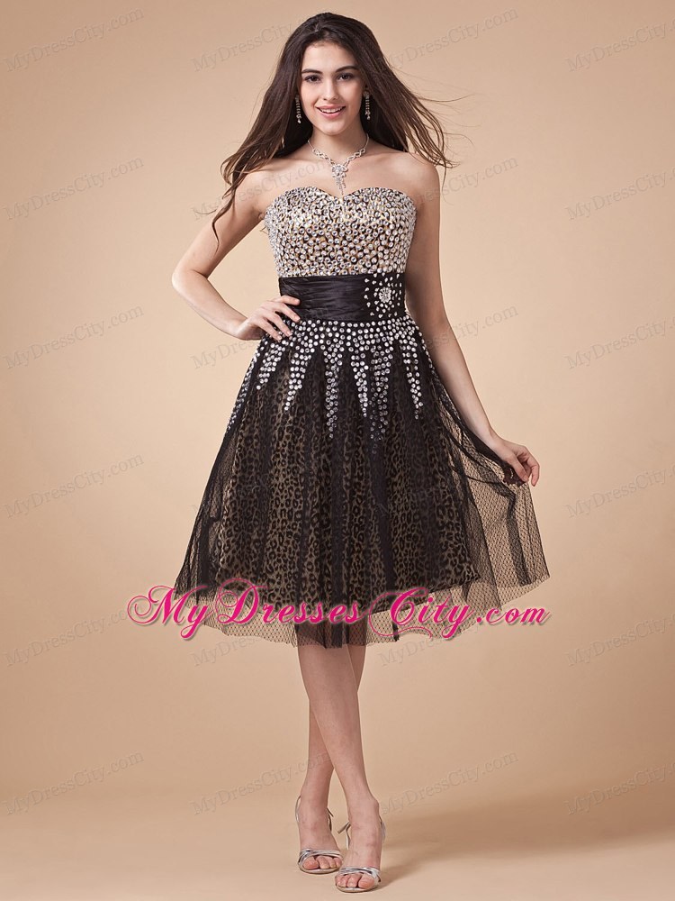 Beading And Sashed for Homecoming Dress With Leopard and Net