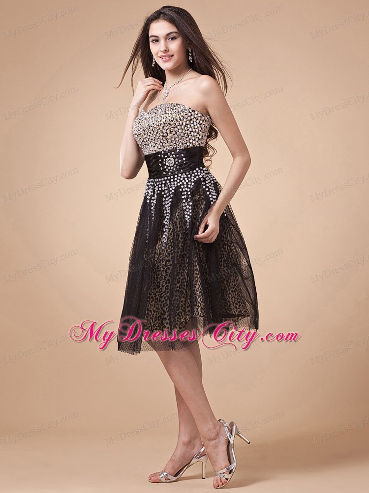 Beading And Sashed for Homecoming Dress With Leopard and Net