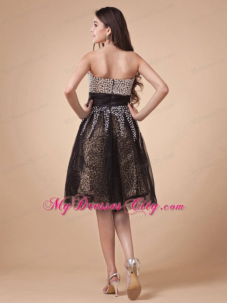 Beading And Sashed for Homecoming Dress With Leopard and Net