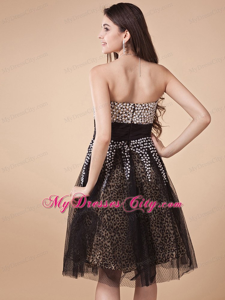 Beading And Sashed for Homecoming Dress With Leopard and Net