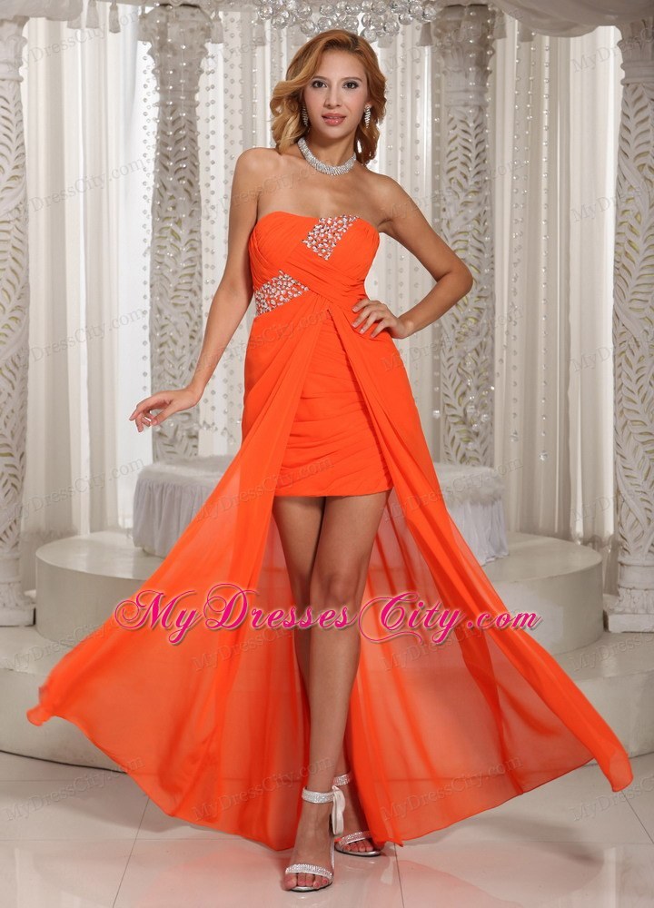 Wholesale High-low Beading Homecoming Dress Orange Red Party Style