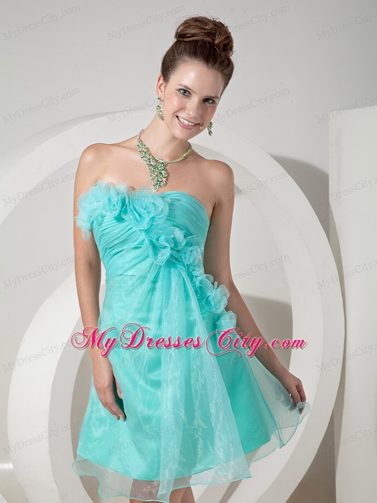 Apple Green Mini-length Hand Made Flowers Homecoming Dress